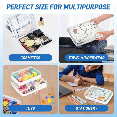 4 PCS Clear Zippered Hard Pouch, Durable, Waterproof Storage Case for Cosmetics, Jewelry, Toys, and Office Supplies, Hard Shell Zipper Case for Home, Travel, and Outdoor Use (9.6x7.7x2.8in, 4 Count)