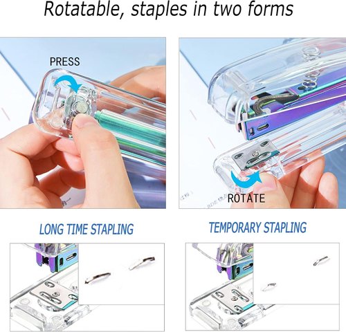 Gawsey Desk Organizers and Accessories 7Pcs Set with 360-Degree Rotating Pen Holder, Acrylic Stapler, Tape Holder, Staple Remover, Binder/Paper Clips Kit, Scissor and 1 Box of Staples (Colorful)