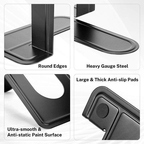 MaxGear Premium Matte Painted Book Ends, Heavy Duty and Sturdy Bookends for Shelves, Office Non-Skid Metal Book End Stopper for Books/CDs/DVDs, 6 x 4.6 x 6 in, Black, 2 Pairs/4 Pieces, Large