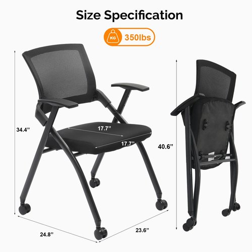 Rpuzonier Stackable Conference Room Chairs with Wheels, Stackable Rolling Folding Office Chair with Ergonomic Backrest and Armrest for Guest, Reception, Training Room, Event, 350lbs Capacity (1)