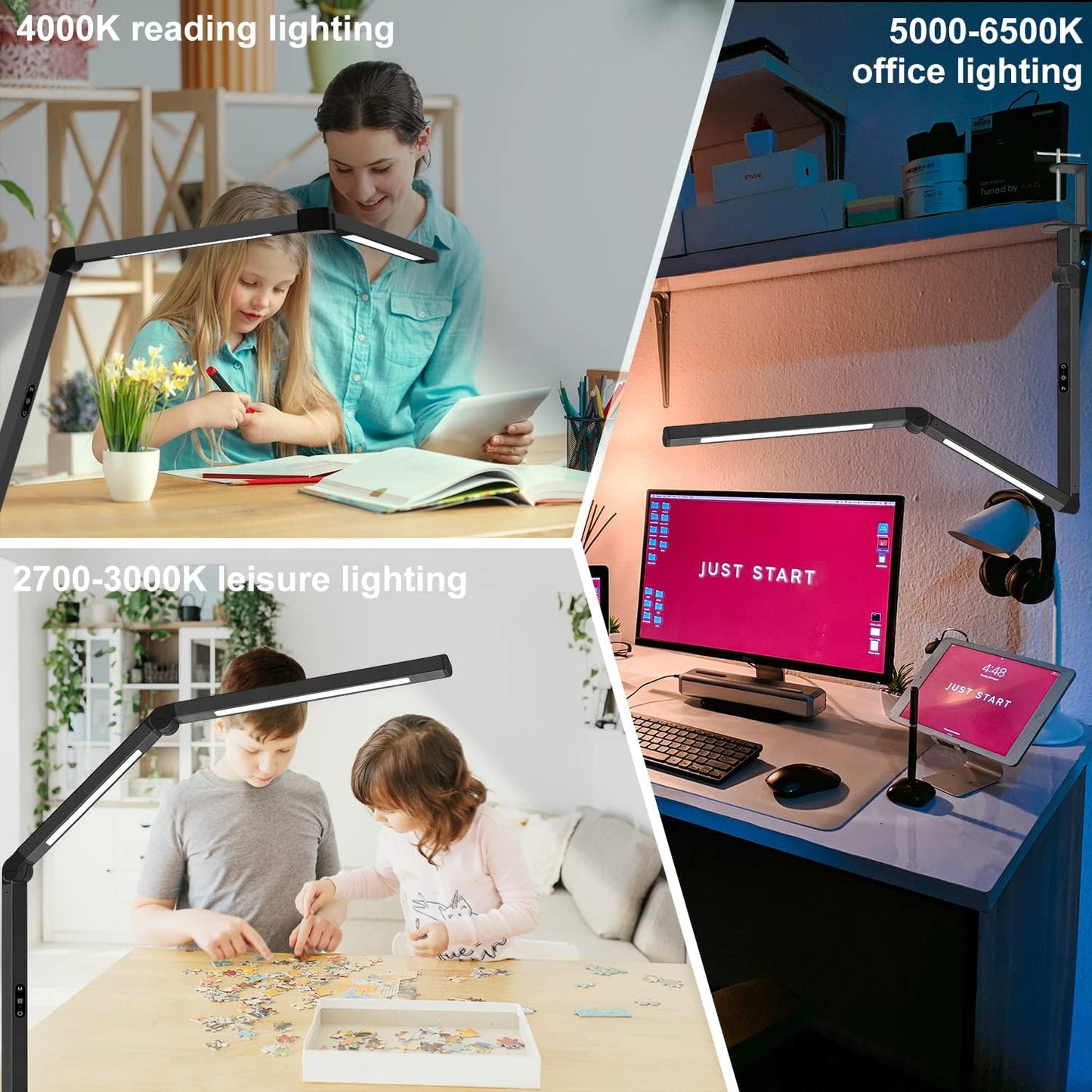 Skiennix LED Desk Lamp - Adjustable Architect Lamp with Dual Light & 5 Brightness Levels | Eye-Care Design