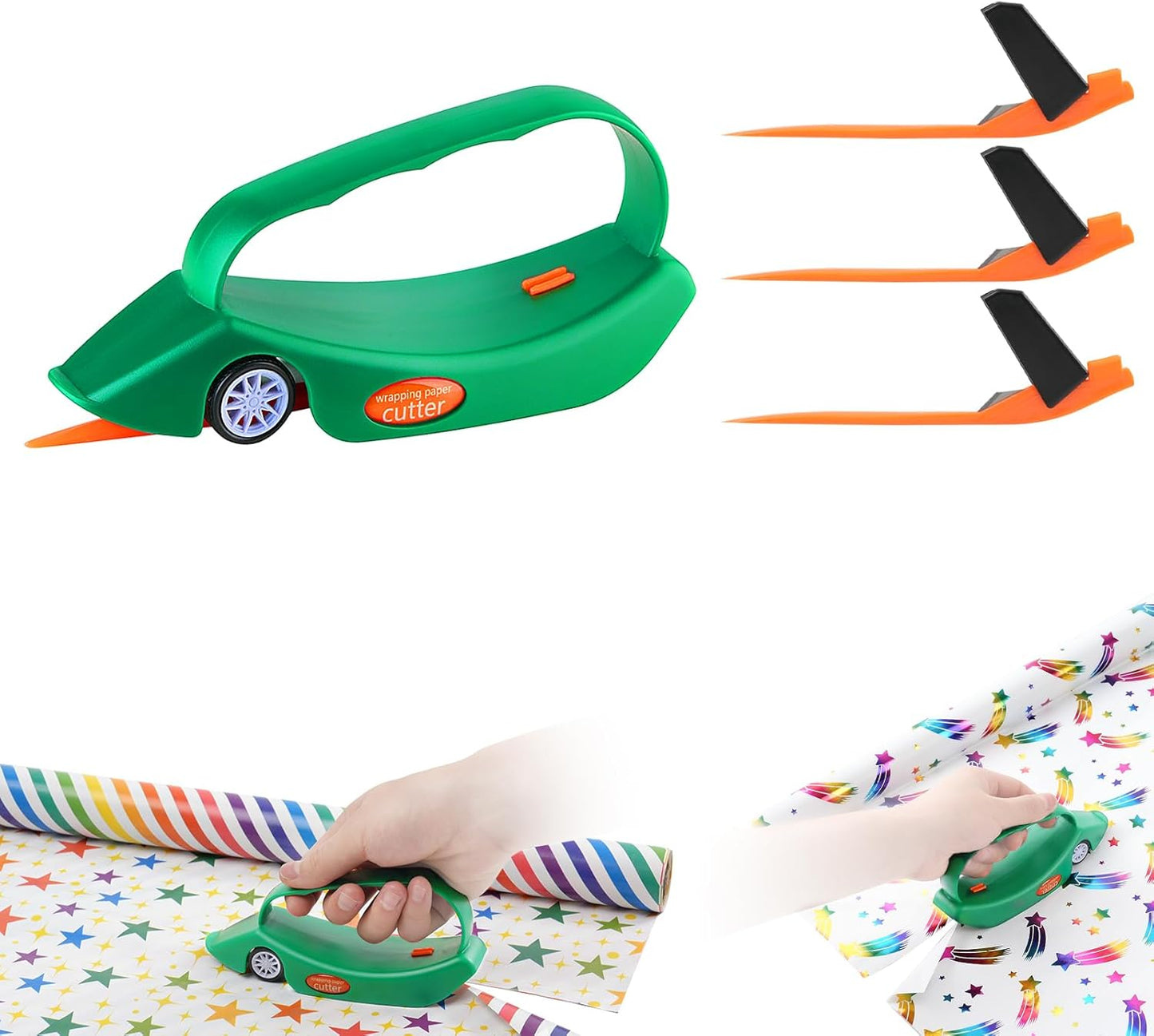 LIZAAL 2-Pack Wrapping Paper Cutter with 3 Replaceable Blades | New Gift Wrap Cutter with Wheels | Birthday and Christmas Wrapping Paper Cutter Slider for Home, Office or Classroom (Black & Green)