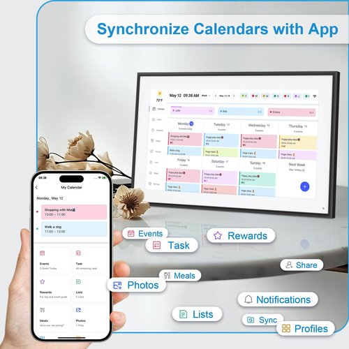 BQQJDD 15.6 Inch Digital Calendar&Chore Chart, 1920 * 1080P Full HD Touchscreen Interactive Display Smart Family Planner, Wall and Desk Mountable, Great for Organizing Your 2025 Calendar