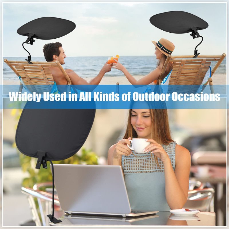 Amylove 2 Pcs Laptop Sun Shade, Laptop Visor for Working Outside with Flexible and Adjustable Clips Stand Shade Cover for Notebook Portable Computers Beach Chairs, Pets and Strollers (Black)