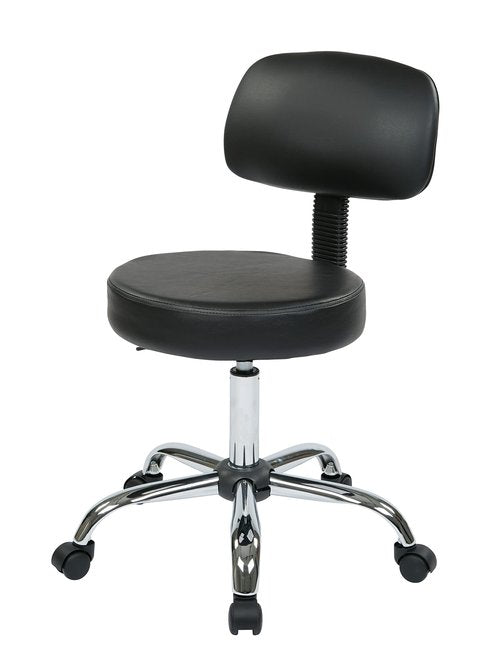 Work Smart Office Star Drafting Chair with Padded Seat, Pneumatic Height Adjustment and Heavy Duty Chrome Base, Black Vinyl