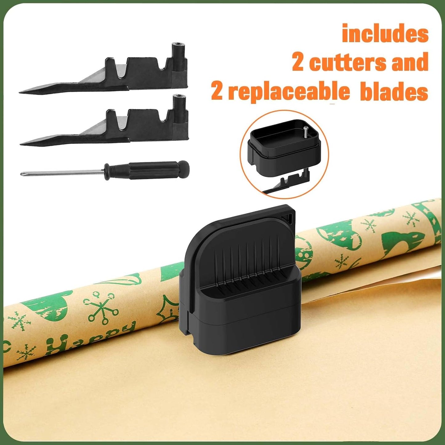 LIZAAL 2-Pack Wrapping Paper Cutter with Wheels | Straight Line Gift Wrap Cutter for Birthday and Christmas, Fits Various Rolls and Papers, Includes 2 Replaceable Blades (Black & Red)