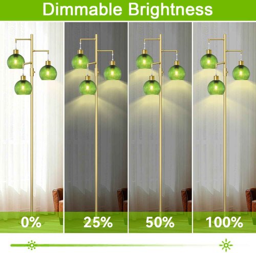 Duoled Glass Floor Lamp for Living Room, Modern Standing Lamp with Green Shade, 3 Lights Tree Lamp with 3 x 600LM Bulb, Dimmable Glass Tall Lamps for Bedroom