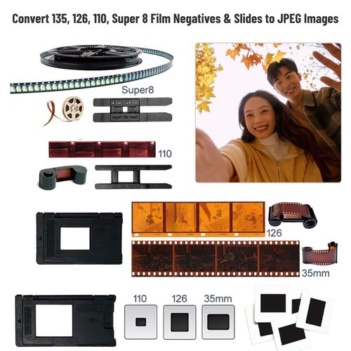 Film Slide Scanner Convert 135 126 110 Films Slides to Negatives Color Black White JPG Photos 22MP with 2.0in LCD Screen, Fast Conversion, Adjust Brightness