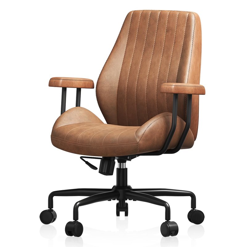 Ergonomic Office Chair 330LBS, Reclining Swivel Mid Back Desk Chair with Adjustable Height, Thickened Cushions, Comfy Executive Armchair for Home Office