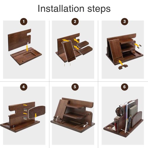 Gifts for Men Christmas, Wood Phone Docking Station, Mens Gifts for Birthday or Gifts for Dad Fathers Day, Desk Workspace Organizer Nightstand Organizer Key for Wallet & Watch Holder Husband Christmas