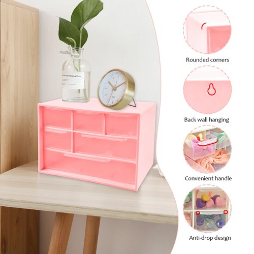 Mini Desk Drawer Organizer with 6 Clear Drawers – Small Plastic Storage Box for Office, Classroom, Crafts, and Home Desktop Organization (7" x 3.9" x 4.7")