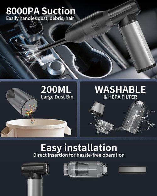 BOBYE Electric Compressed Air Duster & Keyboard Cleaner, 2-in-1 Blower & Vacuum with 180W Brushless Motor, 6000mAh Battery, 3-Gear Adjustable for Computers, Cars, Furniture, and Outdoor Cleaning