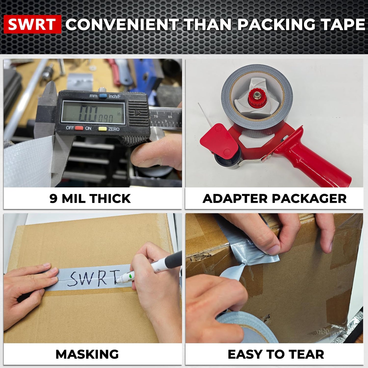 SWRT Heavy Duty Duct Tape - 24-Pack Strong Adhesive, 2 Inch x 720 Yd, Waterproof Gray for Indoor & Outdoor Repair
