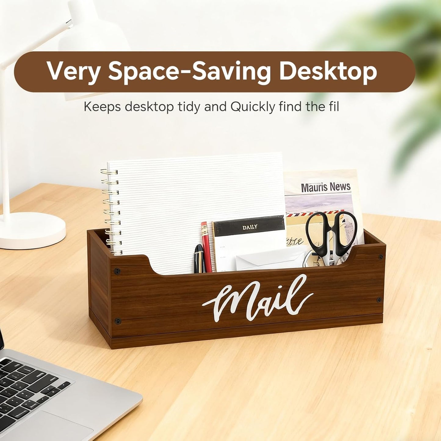 Skiennix White Wooden Mail Organizer - Stylish Countertop Design in Walnut and White