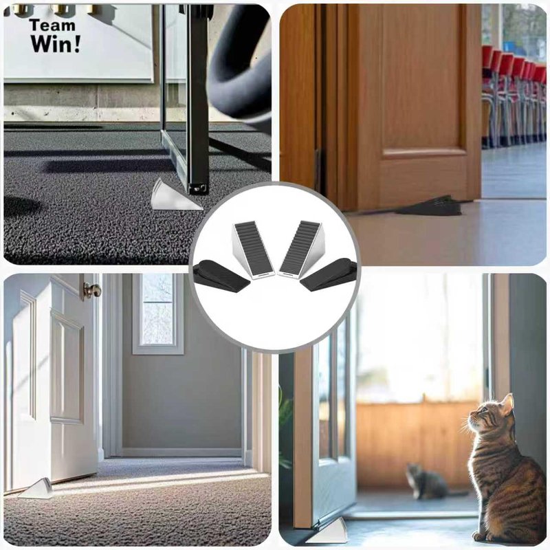 Newkiton Heavy Duty Door Stopper, Stainless Steel and Rubber, Spring-Loaded Adjustable Design, Non-Slip Metal Wedge for Home and Office (4)