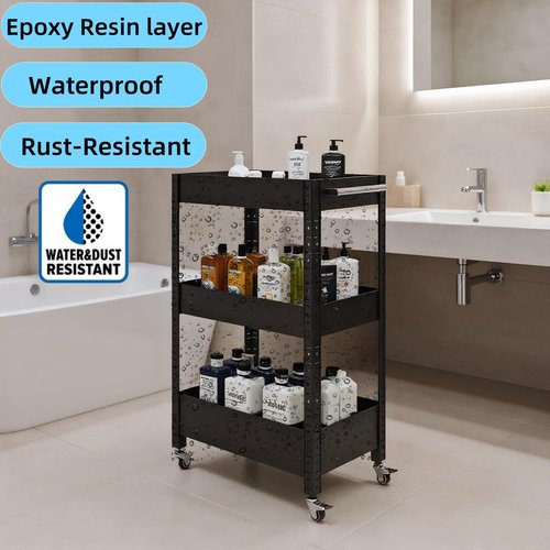Nixeton 3-Tier Rolling Storage Cart with Handle – Metal Steel,Slim & Versatile, No-Screw Assembly, Heavy-Duty, Waterproof & Rust-Resistant, Perfect for Kitchen, Bathroom, Laundry,Office
