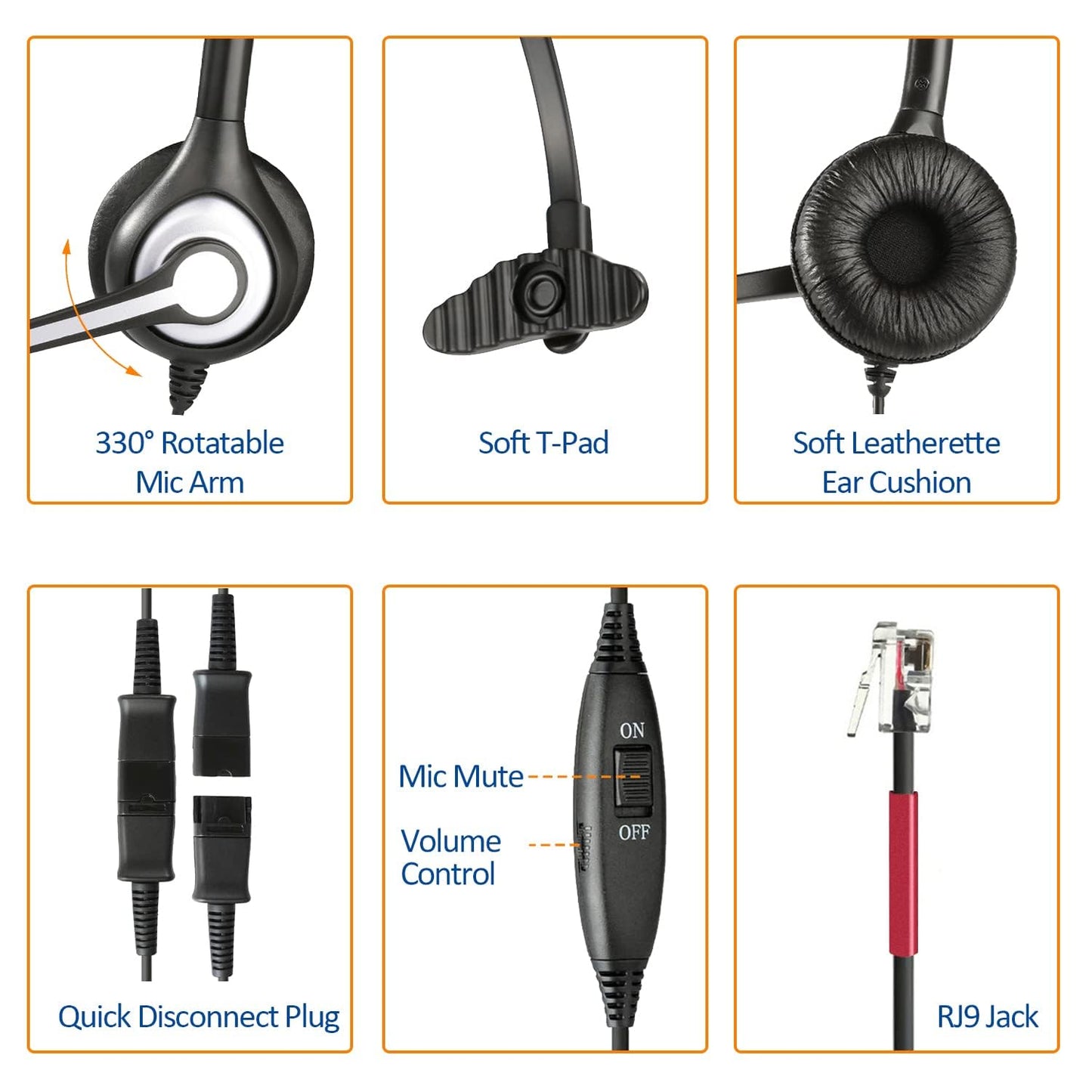 Wantek Yealink Phone Headset with Quick Disconnect Cord, RJ9 Office Telephone Headsets with Mic Noise Cancelling Compatible with Yealink VoIP Phone T21P T42S T46S T48S T27G T53W T54W Grandstream Snom
