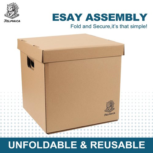 Jelmaica Vinyl Record Storage Box - Moving Box with Handles and Lids - Sturdy Cardboard Crate for Vinyl storage - Holds Up to 60 Records or LPs - Set of 4 Boxes (Kraft)