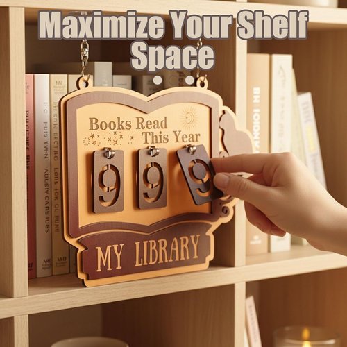 Books Read This Year Counter - Large Wooden Wall & Bookshelf Decor Sign | 'My Library' Reading Count Plaque - Perfect Gift for Book Lovers & Teachers