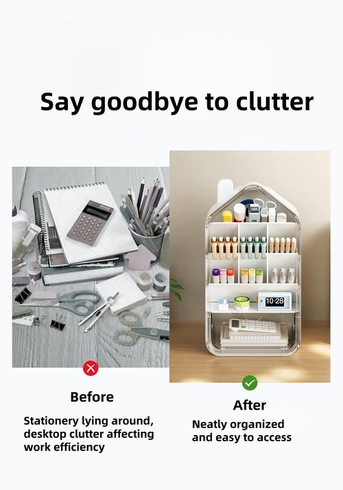 45° Angled Pen Holder with Drawer – Space-Saving 3-Compartment Desk Organizer, Dust-Proof Storage for Office Supplies, Makeup, and Accessories – Desktop Organizer for Home, Office, and Dorm