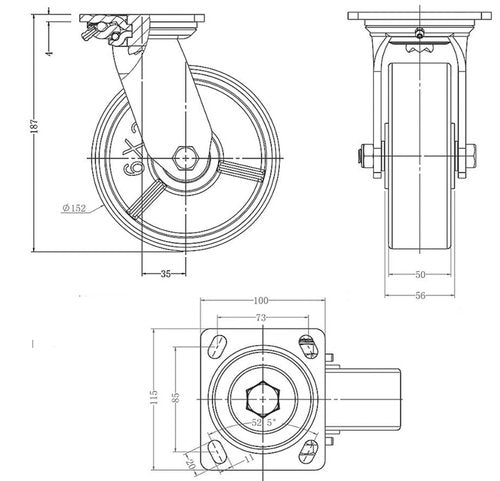 GBL 6'' Metal Casters Wheels with 2 Breaks + Screws - up to 2820 lbs - Set of 4 Heavy Duty Steel Castor Wheels - Industrial Dolly Wheels for Tool Box, Workbench & Garage