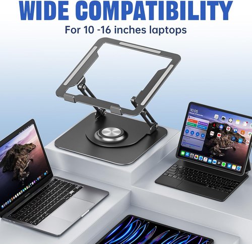JOYEKY Laptop Stand - Adjustable Ergonomic Riser with 360° Rotating Base | Foldable & Portable for 10-16" Laptops (Grey)