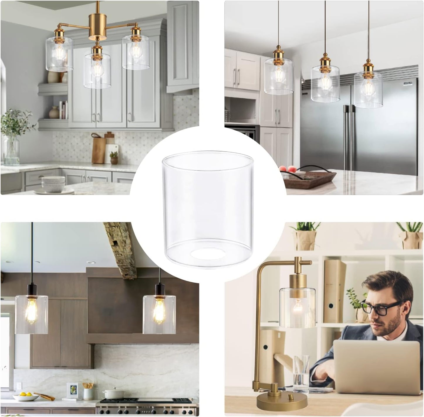 1 Pack Seeded Clear Glass Lamp Shade Replacement Glass Shade for Pendant light, Floor lamp, Desk lamp,Wall Sconces and Bathroom Vanity lights.1-5/8-Inch Fitter Opening