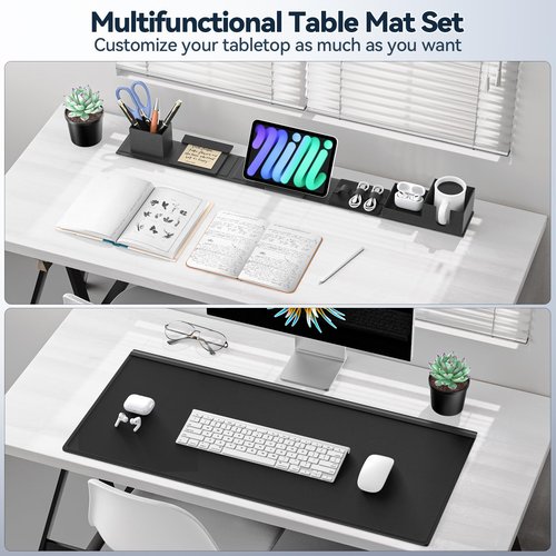 KDD Desk Pad Mat Set, 6 in 1 Mouse Mat with Magnetic Desktop Storage Accessories DIY Feature for Phone and Tablet Stand/Cup Holder/Pen Card Holder/Cable Management for Home Office Accessories