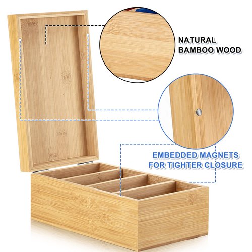 Henoyso 3 x 5 Inches Index Card Holder Set, Bamboo Recipe Box Organizer Index Cards Organizer, 50 Pcs Dividers 2 Sheets Alphabet Number Stickers File Note Holders for Office Business Home Kitchen