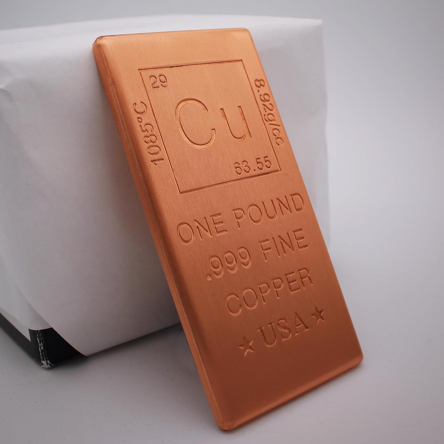 1 lb Copper Bar (Flat Style) .999 Pure Bullion with Periodic Table Element Design (1 Pound) by Mint State Gold