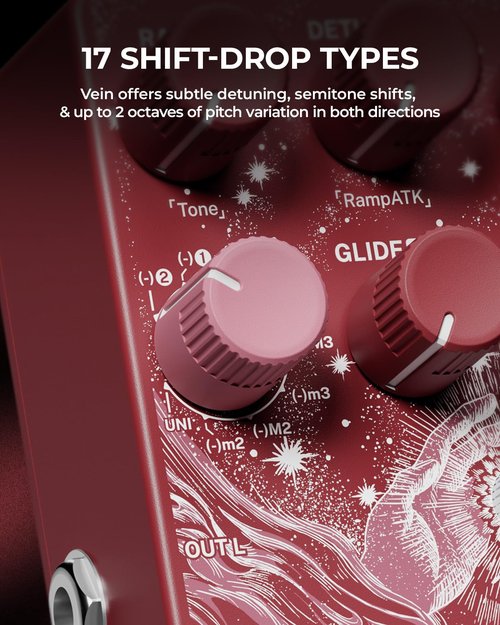 Klowra Vein Pitch-Shifter Guitar Effects Pedal with 17 Pitch Drop Modes,Microtonal Precision,Analog Dry Through,True Stereo,CTRL Input
