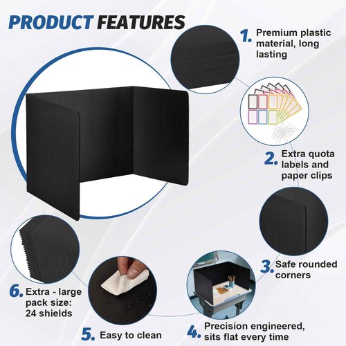 ZYINOZOC 24 Pack Desk Dividers for Students,3-Fold Privacy Screens,Testing Dividers for Classroom Waterproof,Plastic Easy Clean Privacy Shields for Student Includes Extra Labels