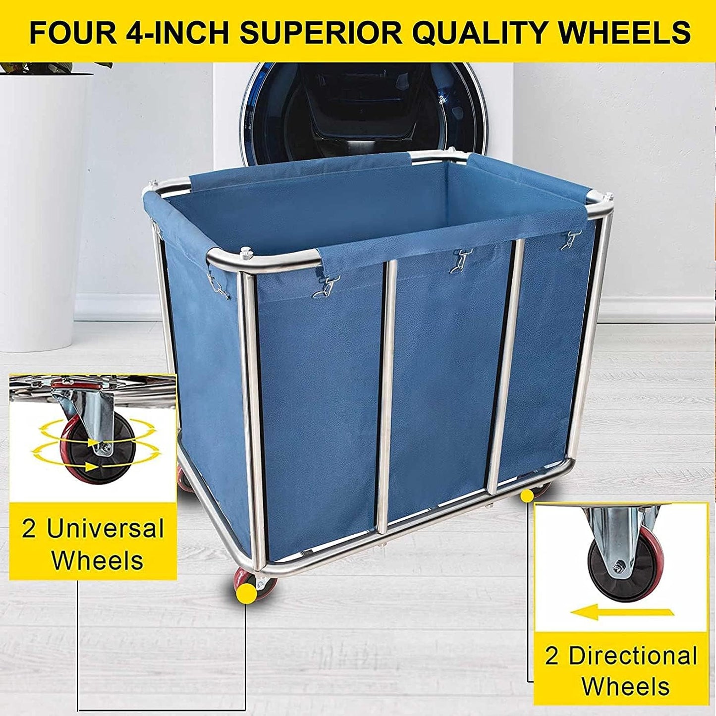 **11.35 Bushel Industrial Rolling Laundry Cart - Heavy Duty Laundry Basket with Wheels | 35.4''L x 25.6''W x 31.5''H**