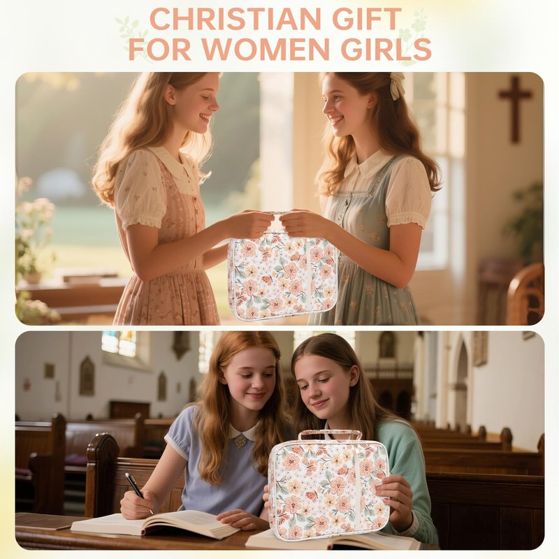 Bible Cover Case for Women Large Bible Cover with Durable Handle Quilted Bible Carrying Case for Girls Bible Study Supplies Accessories (Autumn Butterfly Bloom, Autumn Butterfly Bloom)