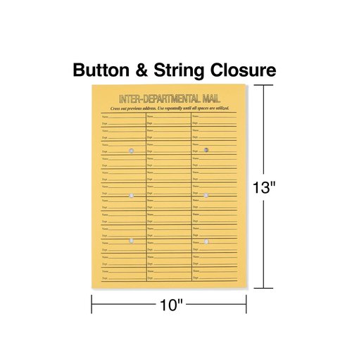 Staples 472993 Button-and-String Kraft Inter-Depart. Envelopes 10-Inch X13-Inch Brown 100/Bx