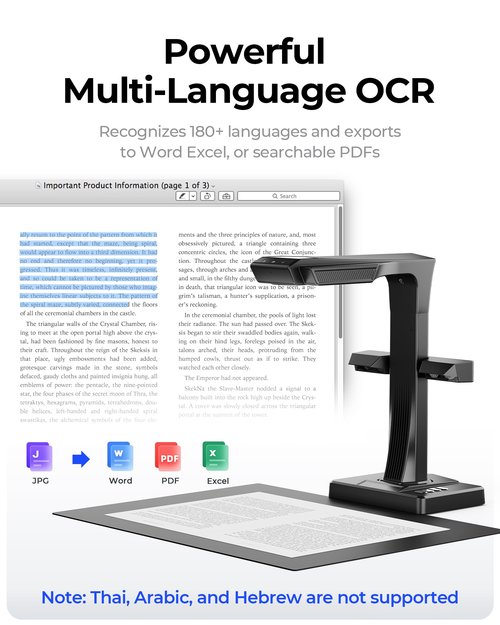 CZUR ET MAX Professional Book Scanner, 38MP Document Camera, Laser Curve-Flatten, USB High Speed Document Scanner, 180+ Languages OCR, Capture A3, Support HDMI, for Windows/MacOS/Linux