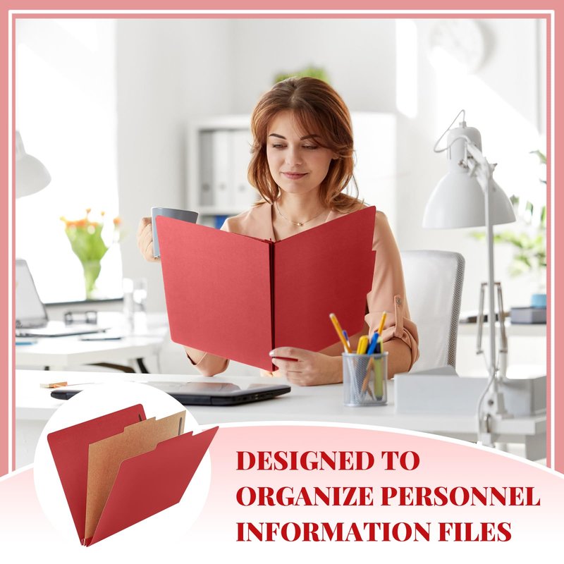 Skyygemm 12 Pcs Classification Folders 3 Pocket Dividers Letter Size Employee File Folder with 2 Prong Fasteners 2 in Expansion Pressboard Medical Document Organizers Bulk for School Office(Red)