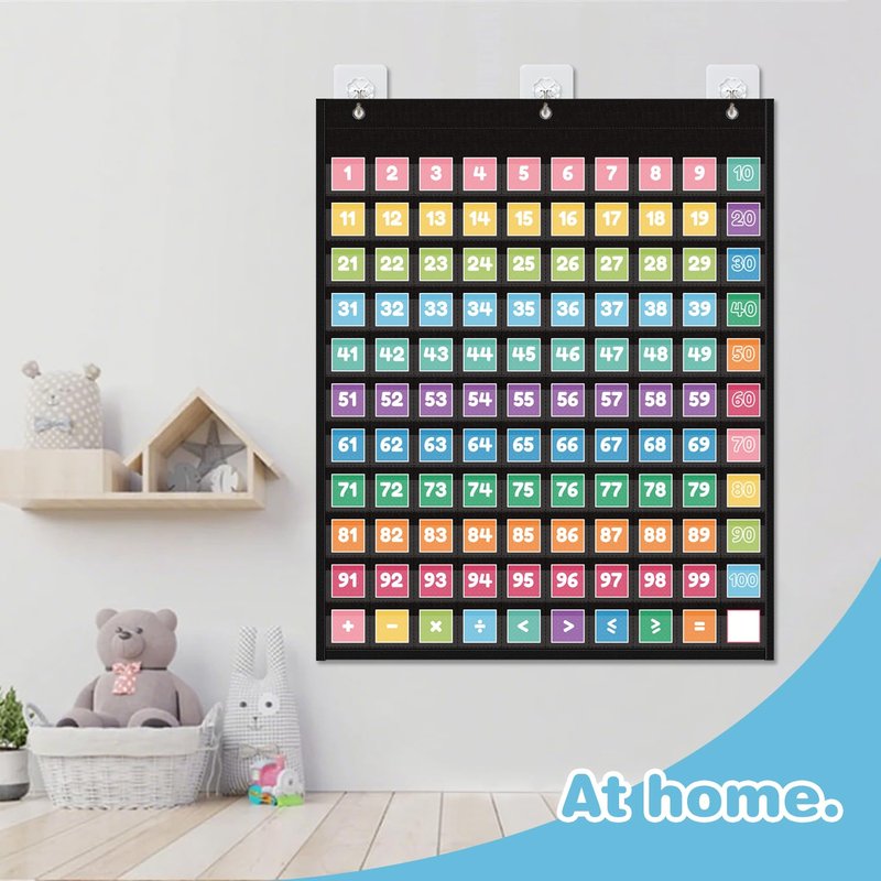 Hundreds Pocket Chart with 139 Cards, Includes Numbers Cards 1-100, 9 Math Symbol Cards & 30 Blank Cards | Classroom Math Wall Organizer for Counting, Place Value, Homeschool Activities(Black)