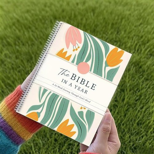 The Bible in A Year: A 52-Week Study Through Gods Word, Spiral Bible Study Guide, A Yearlong Bible Study for Women, Christian Bible Studying Guide Notebook, A Beautiful Year in The Bible for Women (A5 Size - 1Pcs)