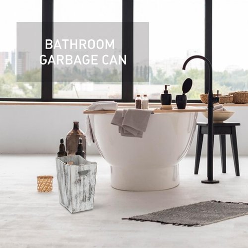 BYZCYSG 2 Pack Trash Can Wood Waste Basket Wooden Garbage Bins Decorative Farmhouse Trash Can for Bathroom Bedroom Office Desk Living Room (Rustic White)