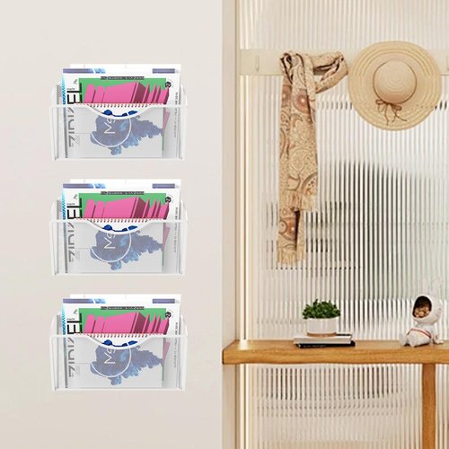KZWKRG 3 Pack Wall File Organizer, Vertical Mesh Hanging Wall File Holder, Wall Mounted Basket Magazine Mail Organizer for Office, Home(White)