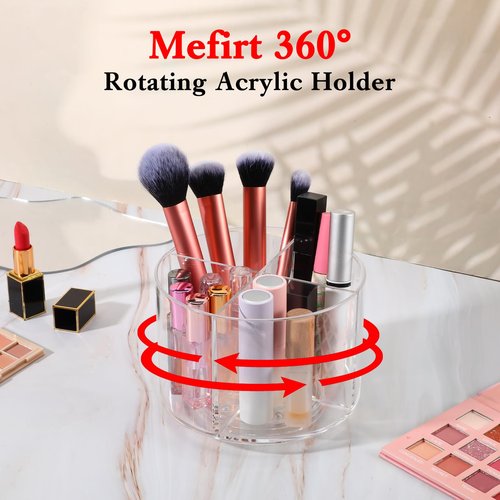 2 Pcs Small Pencil Organizer for Desk Acrylic 4 Compartments, Tiny Rotating Art Supply Organizer Kids, Round Marker Organing Clear Desktop Organing Caddy Swivel Office Pen Pencil Holder