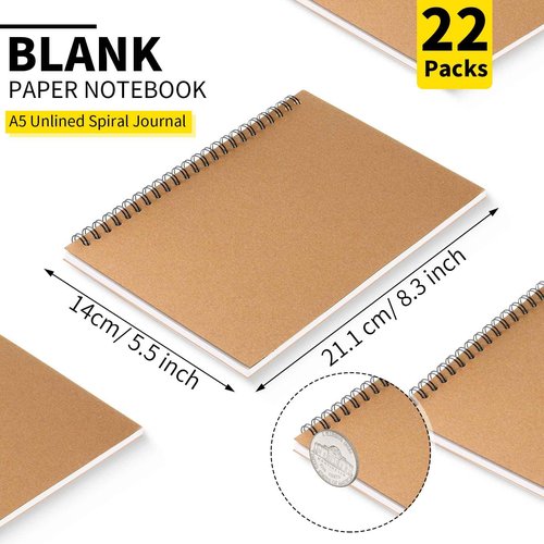 Epakh 22 Pack Spiral Notebook Bulk, Back to School Hardcover Spiral Journal Notebook 5.5 x 8.3 Inch, First Day of School Brown Travel Writing Journal Notepad, 50 Sheets 100 Pages(A5,Unlined)