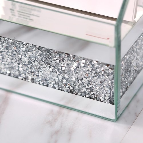 TACIDON 2 Pieces Mirrored Business Card Holder for Desk, Modern Crushed Diamond Glass Business Card Display Stand, Business Card Organizer for Office Home Desktop (Silver)