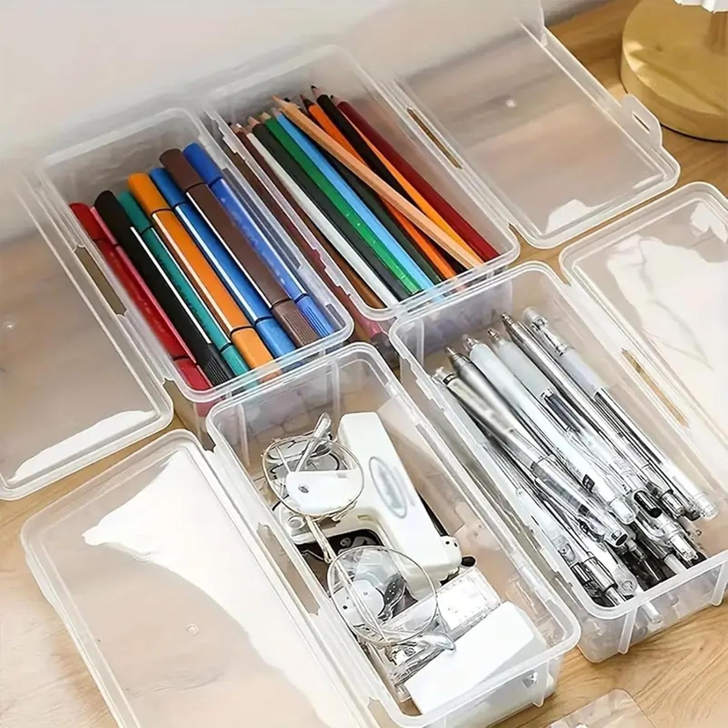 1 Pack Plastic Pen Holder,Capacity Pencil Boxes Clear Holder for Desk Office Desk Organizer,Style 1