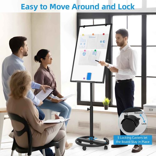 36 x 24 inches Mobile Whiteboard, Magnetic Dry Erase Board, Portable Standing Flip Chart Easel on Wheels for Office Classroom Home, Black