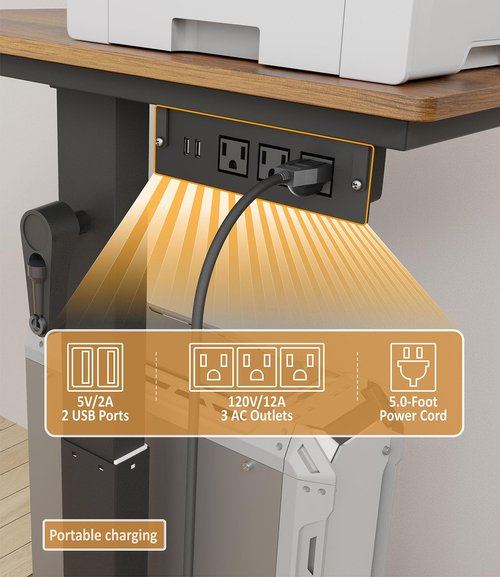 CSIHOP Height Adjustable Computer Tower Stand with Wheels and Charging Station,2-Tier PC Stand for Floor or Carpet,PC Holder Under Desk for ATX-Case,Office,Home,Gaming Room
