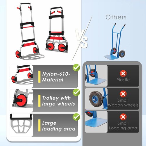 Teprovo Folding Hand Truck Dolly Cart,340LB Capacity Portable Aluminum Dolly Cart with Telescoping Handle and 7 Inch Rubber Wheels for Moving