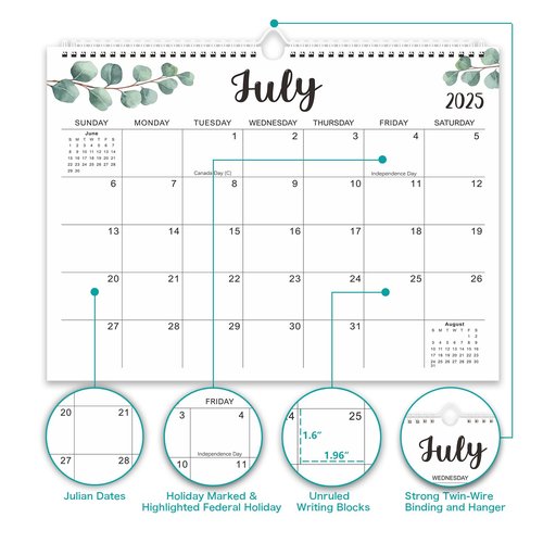 Wall Calendar 2025-2026, 18 Months Academic Calendar, Jul. 2025 - Dec. 2026, 14.76" × 11.75", Monthly Wall Hanging Calendar with Thick Paper for Office Home