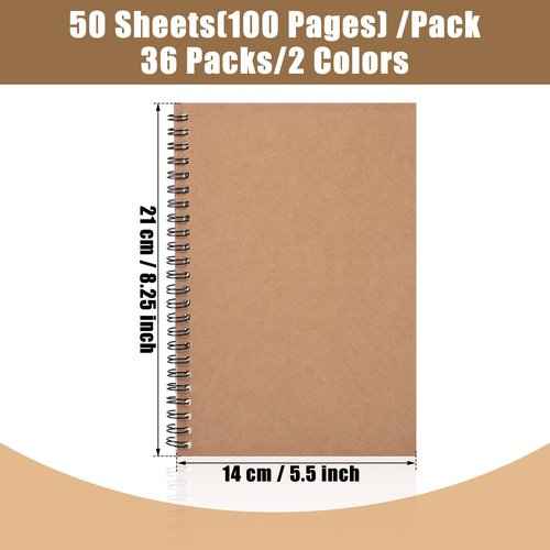 36 Packs A5 Spiral Notebook Hardcover Ruled Notebooks Soft Cover Spiral Journal College Writing Subject Lined Notebook 5.5 x 8.3 Inch 50 Sheets 100 Pages Lined Paper for Office School (Brown)